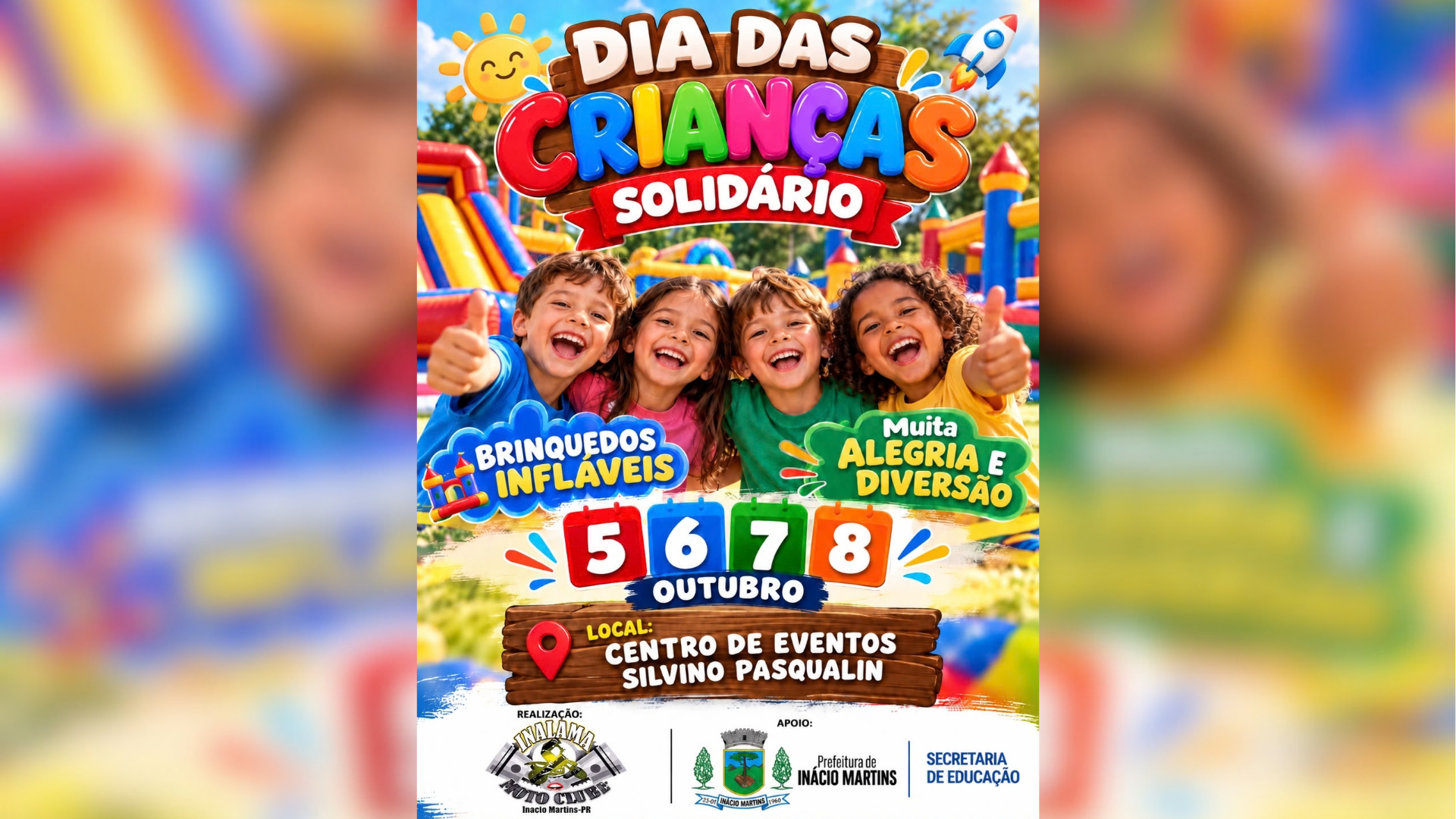 Grupo Inalama leva brinquedos infláveis para crianças das escolas municipais, escola indígena e APAE de Inácio Martins